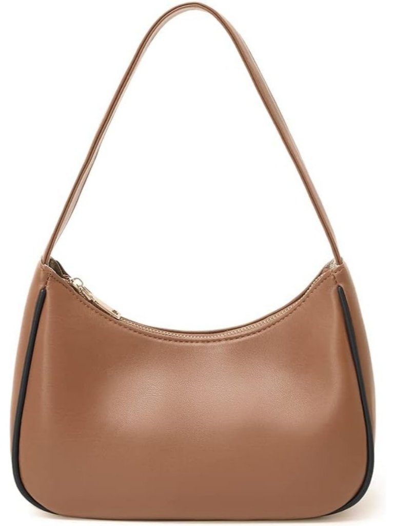 Women's Coffee Black Hobo Shoulder Bag Mini Tote Handbag Zipper Clutch Purse
